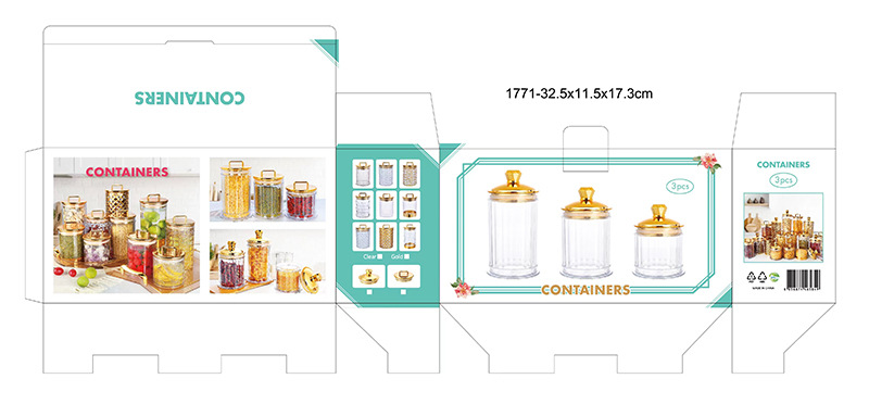 密封罐简约风格储物罐PET彩盒套装透明烫金塑料跨境直供厂家直销详情1