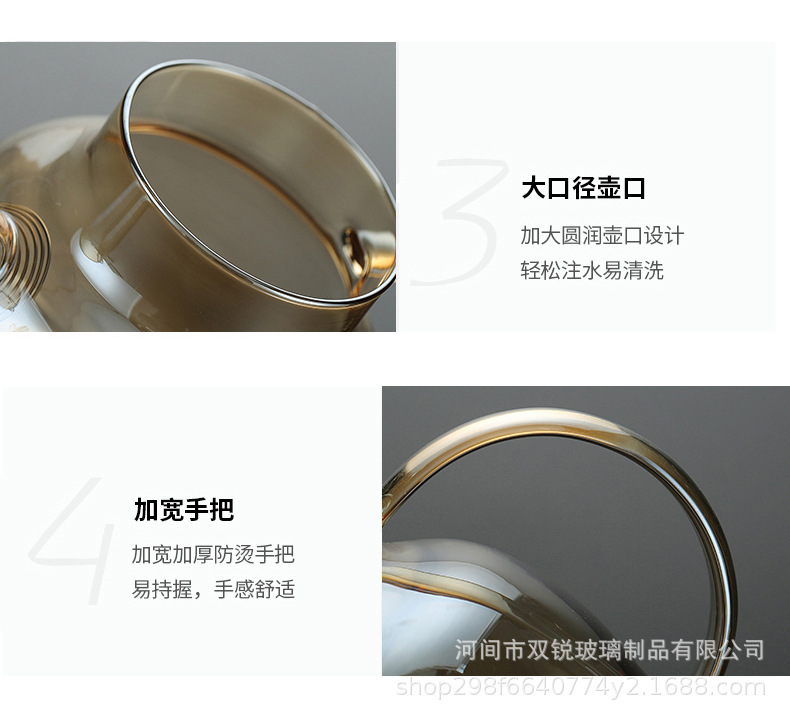 Glass cold water bottle, cool water bottle, high borosilicate glass large-capacity cold water cup, tied pot, amber gold light luxury bamboo lid pot pic 14