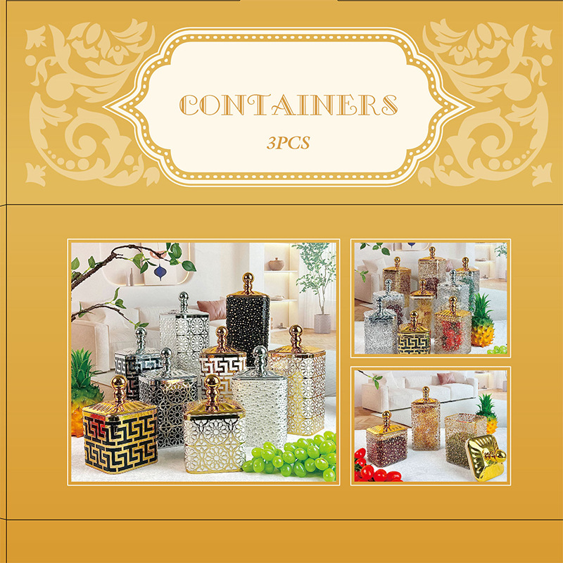 密封罐食品用塑料瓶高级糖果罐储物罐佐料盒简约镂空烫金跨境轻奢详情8
