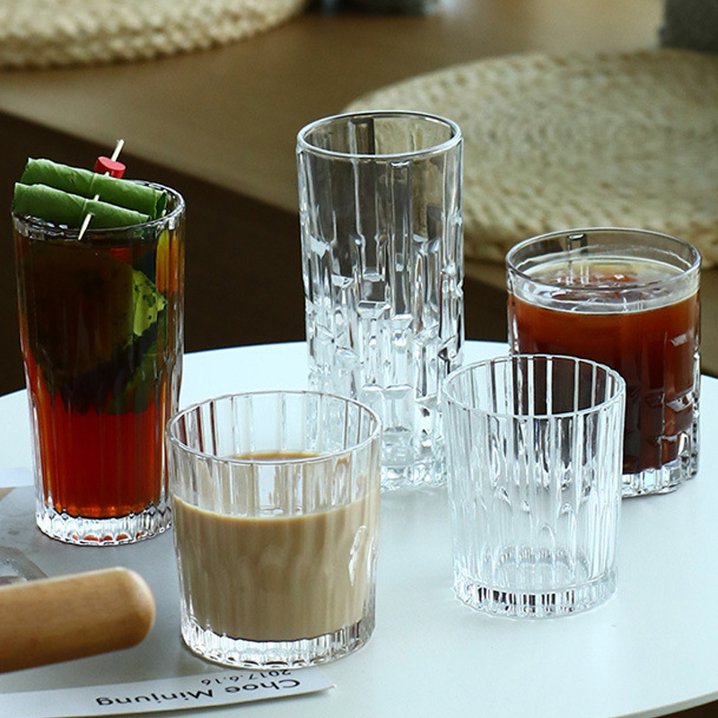Cross-border bestseller creative crystal replica pattern glass cup, high appearance level creative fruit wine vertical stripe small cup, transparent whisky glass cup pic 3