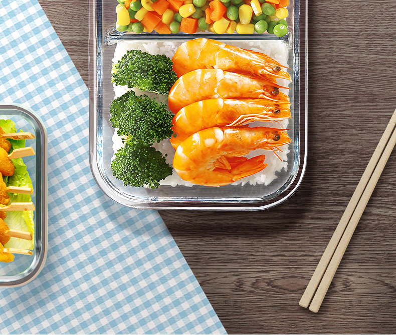 烤箱微波炉可加热保鲜盒高硼硅玻璃饭盒学生长方形带饭便当盒餐盒详情15