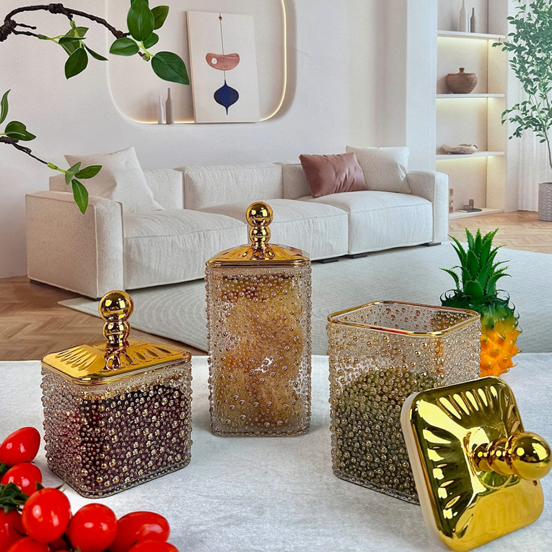 密封罐食品用塑料瓶高级糖果罐储物罐佐料盒简约镂空烫金跨境轻奢详情4