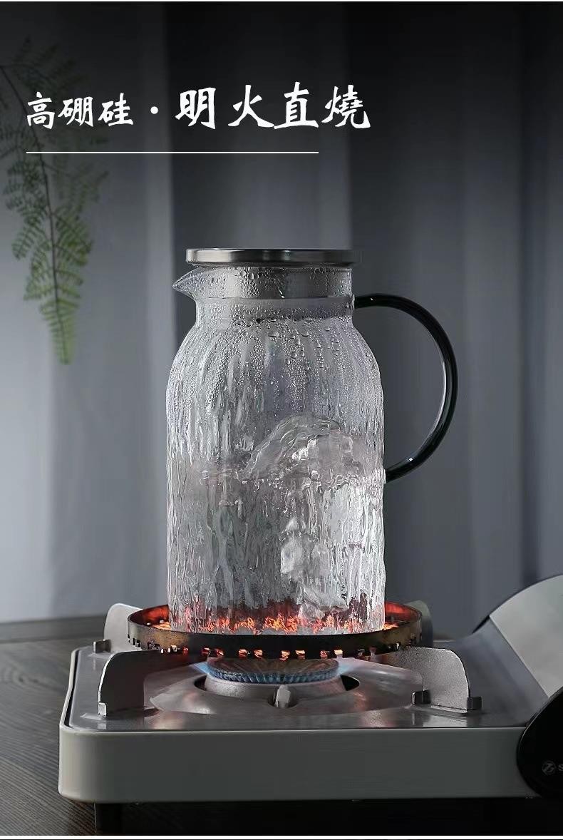 Cold water kettle, high-temperature resistant tree-patterned household cold water kettle cup, large-capacity living room glass kettle, teapot set, high appearance level pic 4