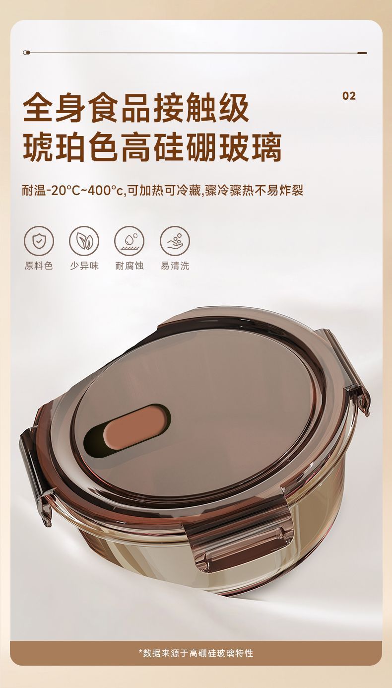 圆形饭盒可进微波炉加热专用盒高硼硅高硼硅玻璃保鲜盒一件起批详情4