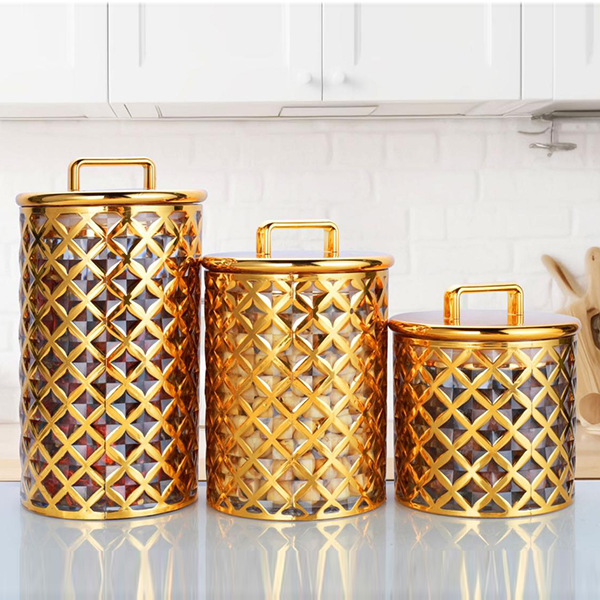 密封罐食品级塑料轻奢透明烫金糖果零食储物罐五谷杂粮跨境现货详情15