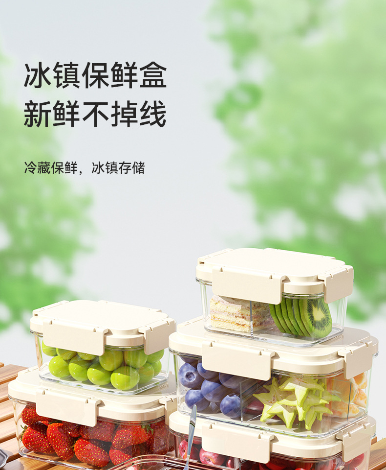 户外水果冰镇保鲜盒手提式便当盒塑料密封盒食品级家用冰箱收纳盒详情1