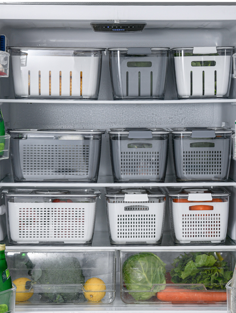 Customized refrigerator storage box, draining basket, PET kitchen fruit and vegetable sealed, food-grade fresh-keeping washing basket by the manufacturer pic 6
