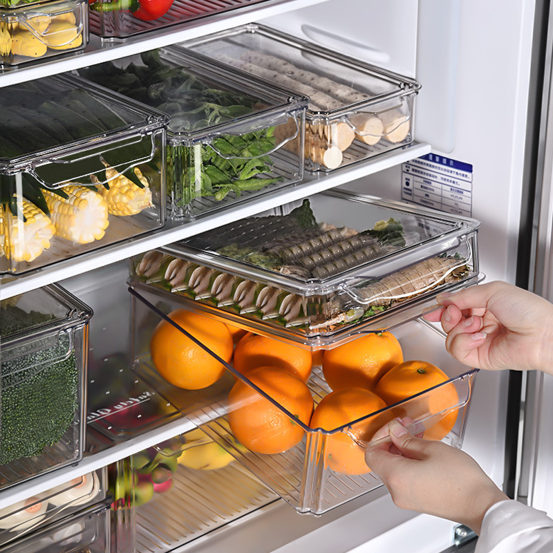 Refrigerator storage box, PET plastic transparent seven-piece set, freezer draining and fresh-keeping box, household refrigerator storage pic 4