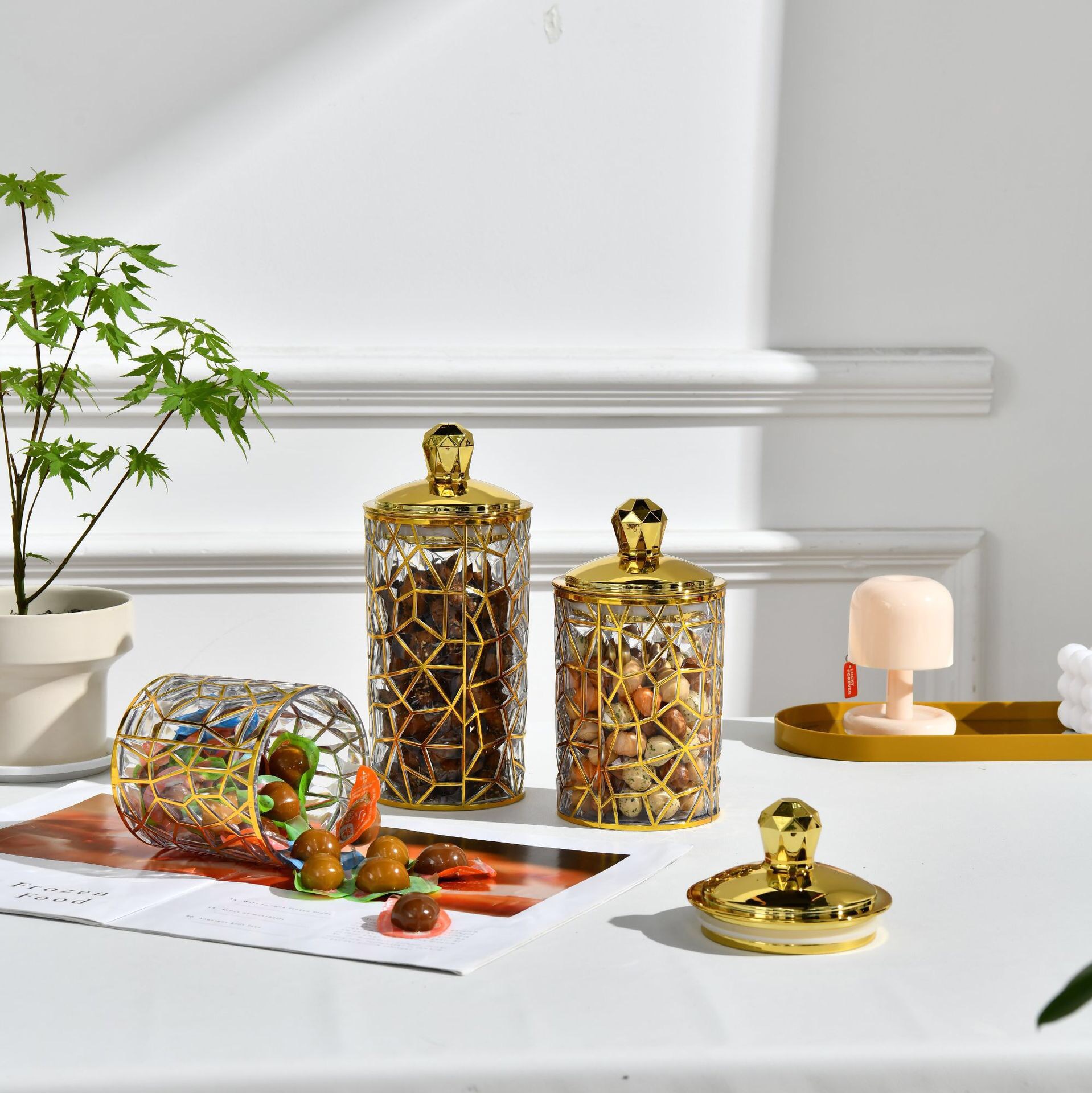 密封罐坚果罐糖果茶叶金色裂纹圆形红糖储物罐食品级塑料PET跨境详情6