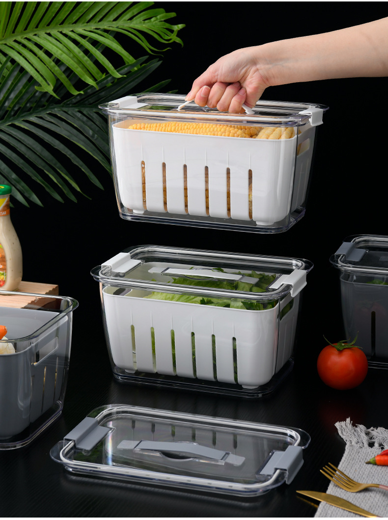 Customized refrigerator storage box, draining basket, PET kitchen fruit and vegetable sealed, food-grade fresh-keeping washing basket by the manufacturer pic 8