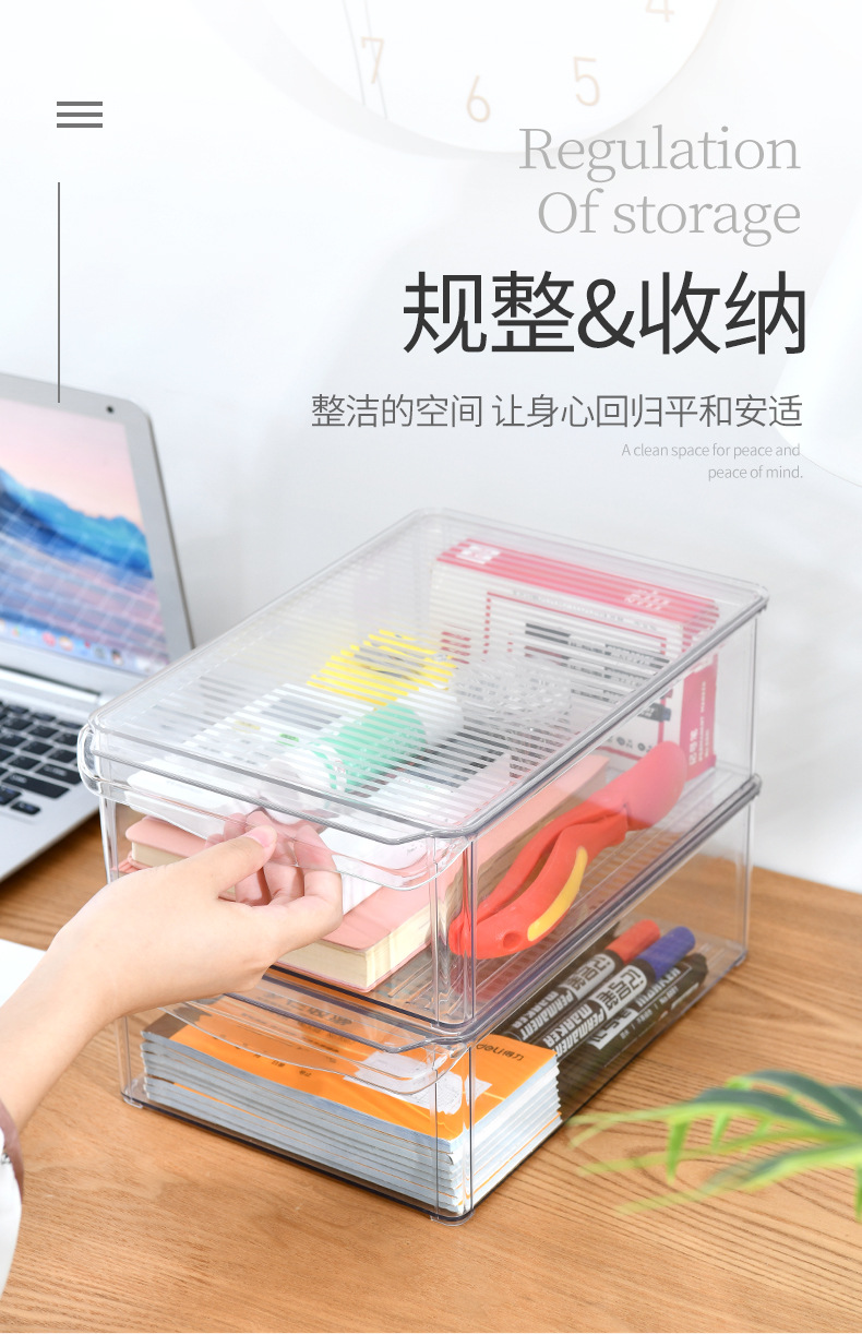 Transparent PET food-grade office file desktop storage box, kitchen fruit and vegetable storage box, household refrigerator storage box pic 3