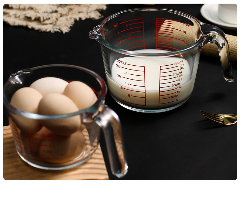 Large-capacity glass measuring cup with scale, high-temperature resistant baking kitchen, milliliter measuring water cup, egg beating upgraded and thickened pic 15