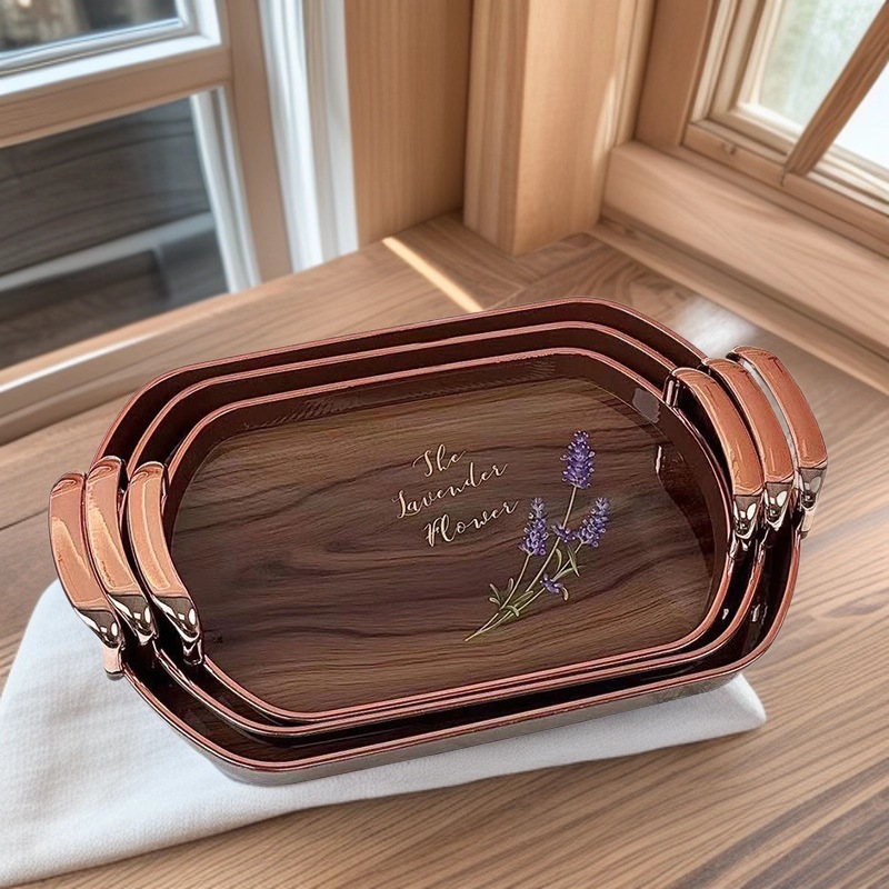 Fruit tray set, wood-grain rectangular fruit tray, plastic for living room, dining room, coffee, hotel, cross-border stock, quick delivery pic 2