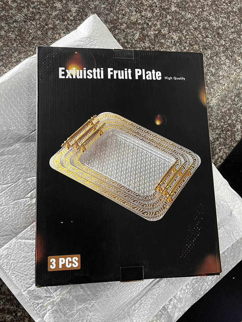 茶盘水果盘家用长方形托盘点心餐盘烫金收纳甜品蛋糕跨境直供工厂详情2
