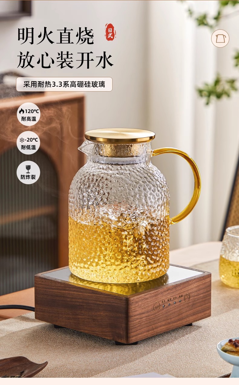 工厂直供高硼硅玻璃水壶家用耐高温轻奢冷水壶圆形锤纹凉水壶套装详情1