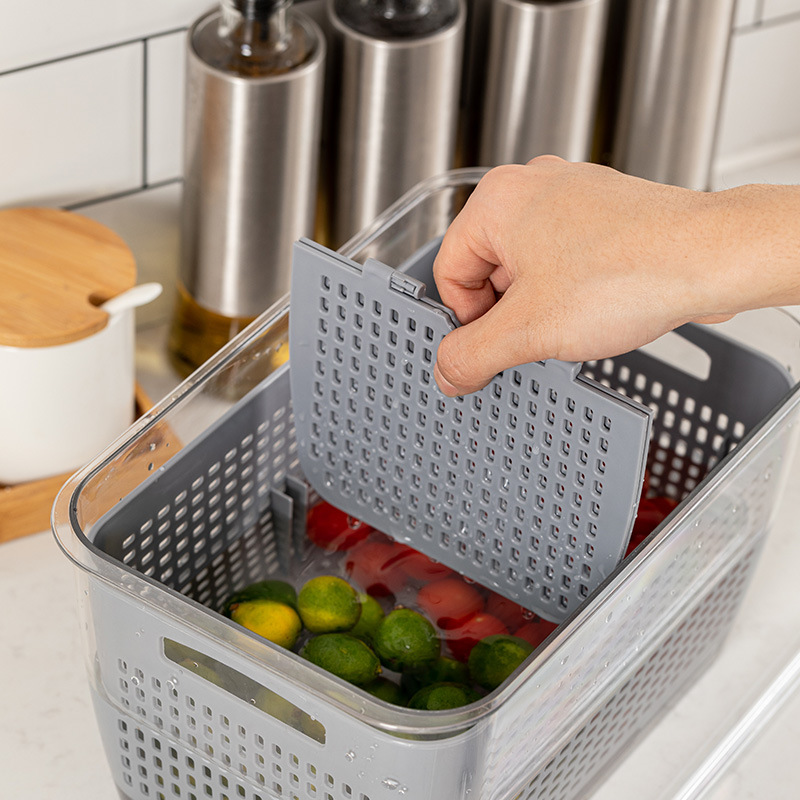 Refrigerator storage box, PET draining basket, kitchen fruit and vegetable storage sealed, food-grade preservation, household vegetable washing basket pic 8