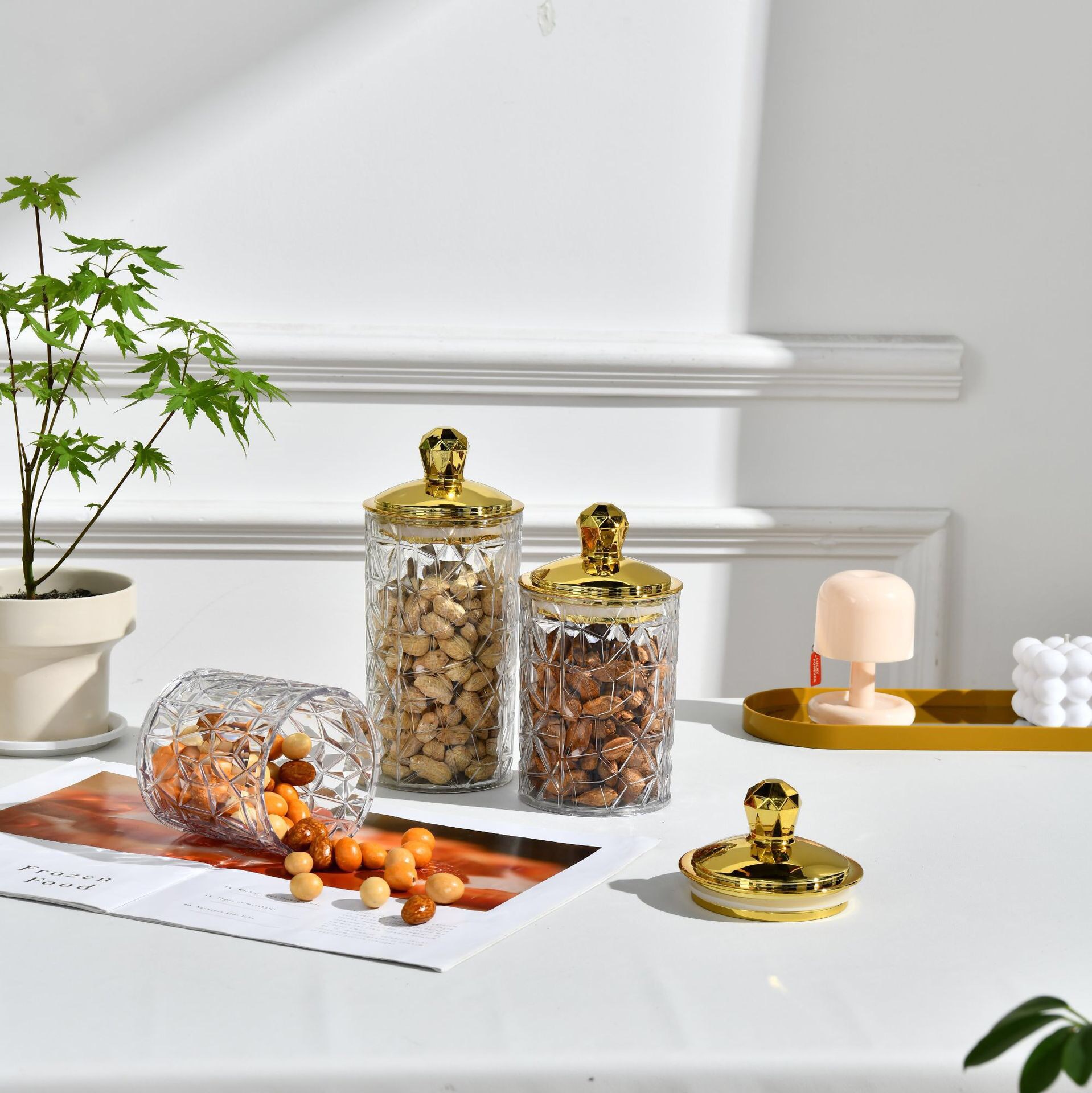 密封罐坚果罐糖果茶叶金色裂纹圆形红糖储物罐食品级塑料PET跨境详情5