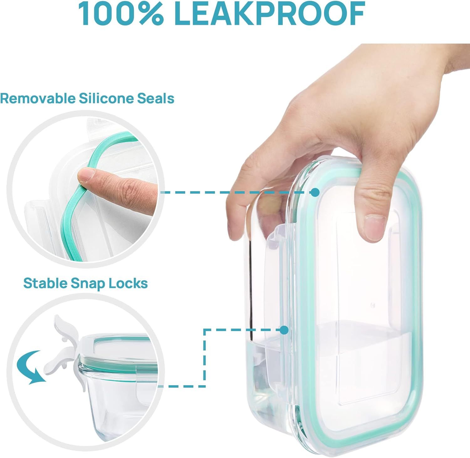 Cross-border best-selling rectangular glass lunch box that can be heated in a microwave oven, Amazon sealed food storage box with lid pic 1