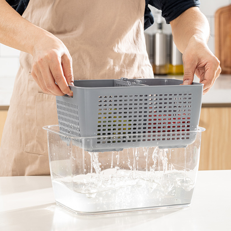 Refrigerator storage box, PET draining basket, kitchen fruit and vegetable storage sealed, food-grade preservation, household vegetable washing basket pic 5