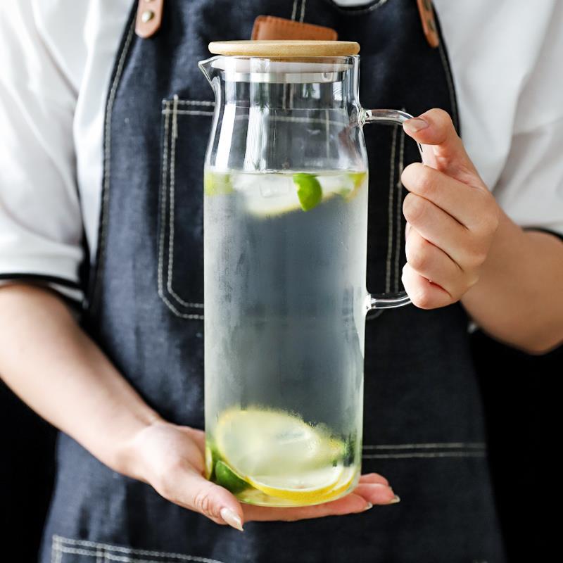 High borosilicate glass straight body water bottle for cooling boiled water, large-capacity transparent glass juice cold water bottle for office pic 12