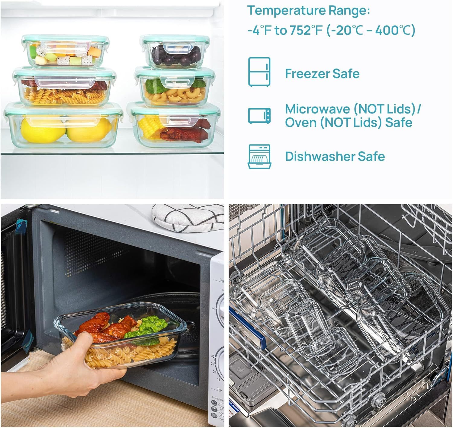 Cross-border best-selling rectangular glass lunch box that can be heated in a microwave oven, Amazon sealed food storage box with lid pic 2