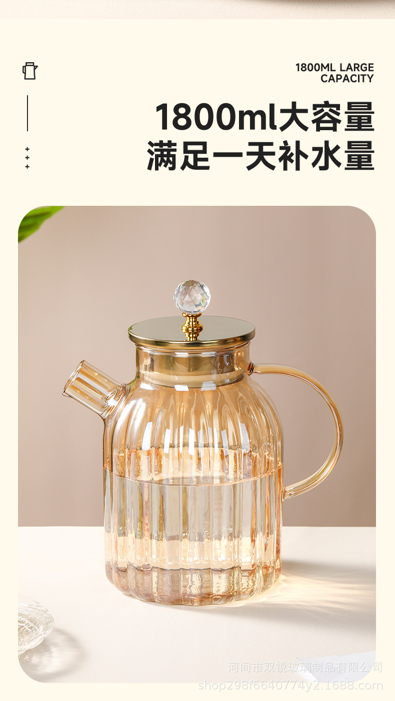 Cold water bottle glass high-temperature resistant household large-capacity tea brewing set, plain water cup, heat-resistant teapot, hot water bottle pic 6
