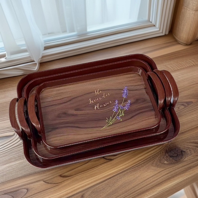 Fruit tray set, wood-grain rectangular fruit tray, plastic for living room, dining room, coffee, hotel, cross-border stock, quick delivery pic 1