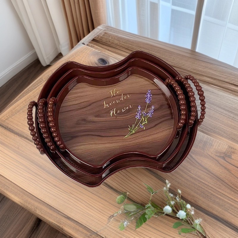 Fruit tray set, wood-grain rectangular fruit tray, plastic for living room, dining room, coffee, hotel, cross-border stock, quick delivery pic 5