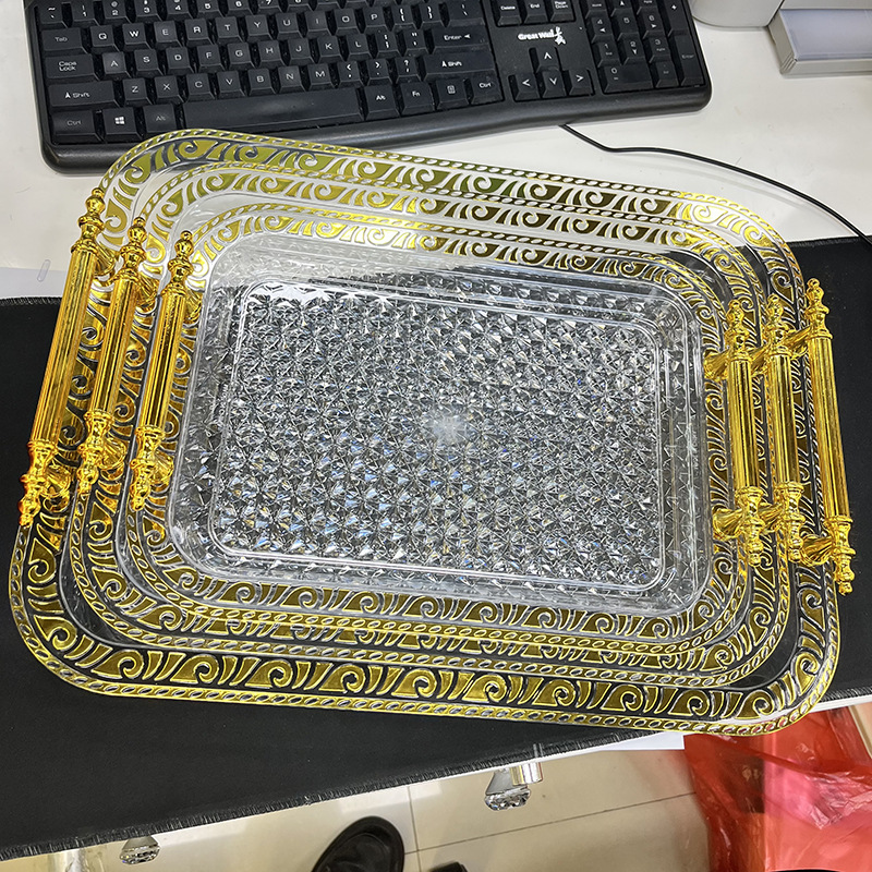 茶盘水果盘家用长方形托盘点心餐盘烫金收纳甜品蛋糕跨境直供工厂详情4