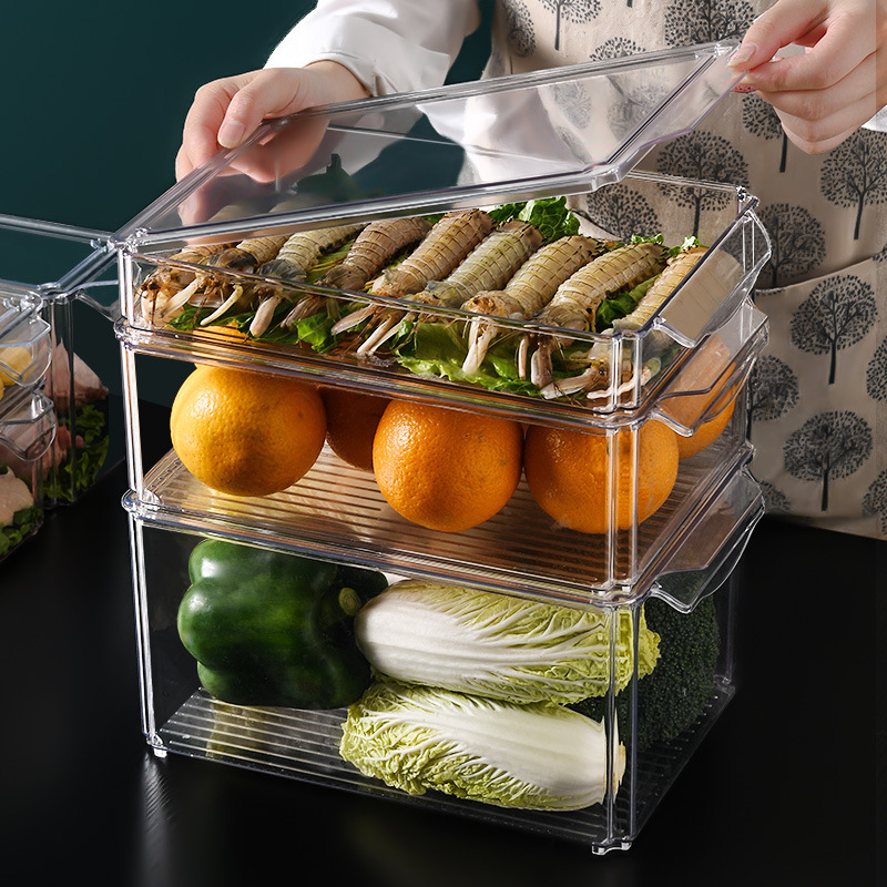 Refrigerator storage box, PET plastic transparent seven-piece set, freezer draining and fresh-keeping box, household refrigerator storage pic 8