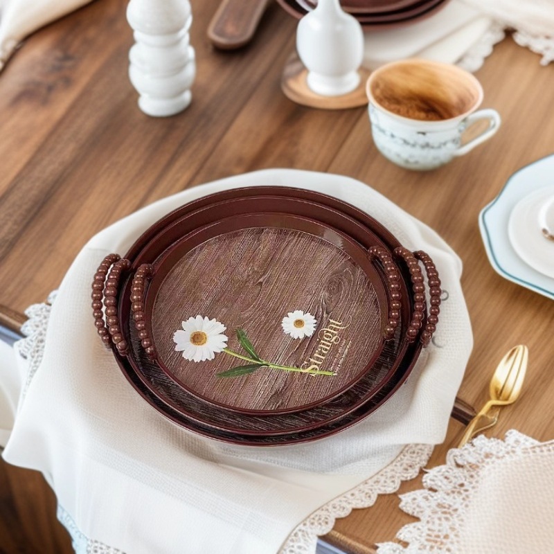 Fruit tray set, wood-grain rectangular fruit tray, plastic for living room, dining room, coffee, hotel, cross-border stock, quick delivery pic 6