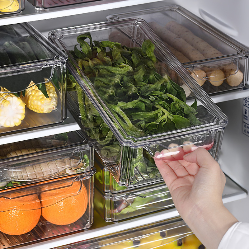 Refrigerator storage box, PET plastic transparent seven-piece set, freezer draining and fresh-keeping box, household refrigerator storage pic 7