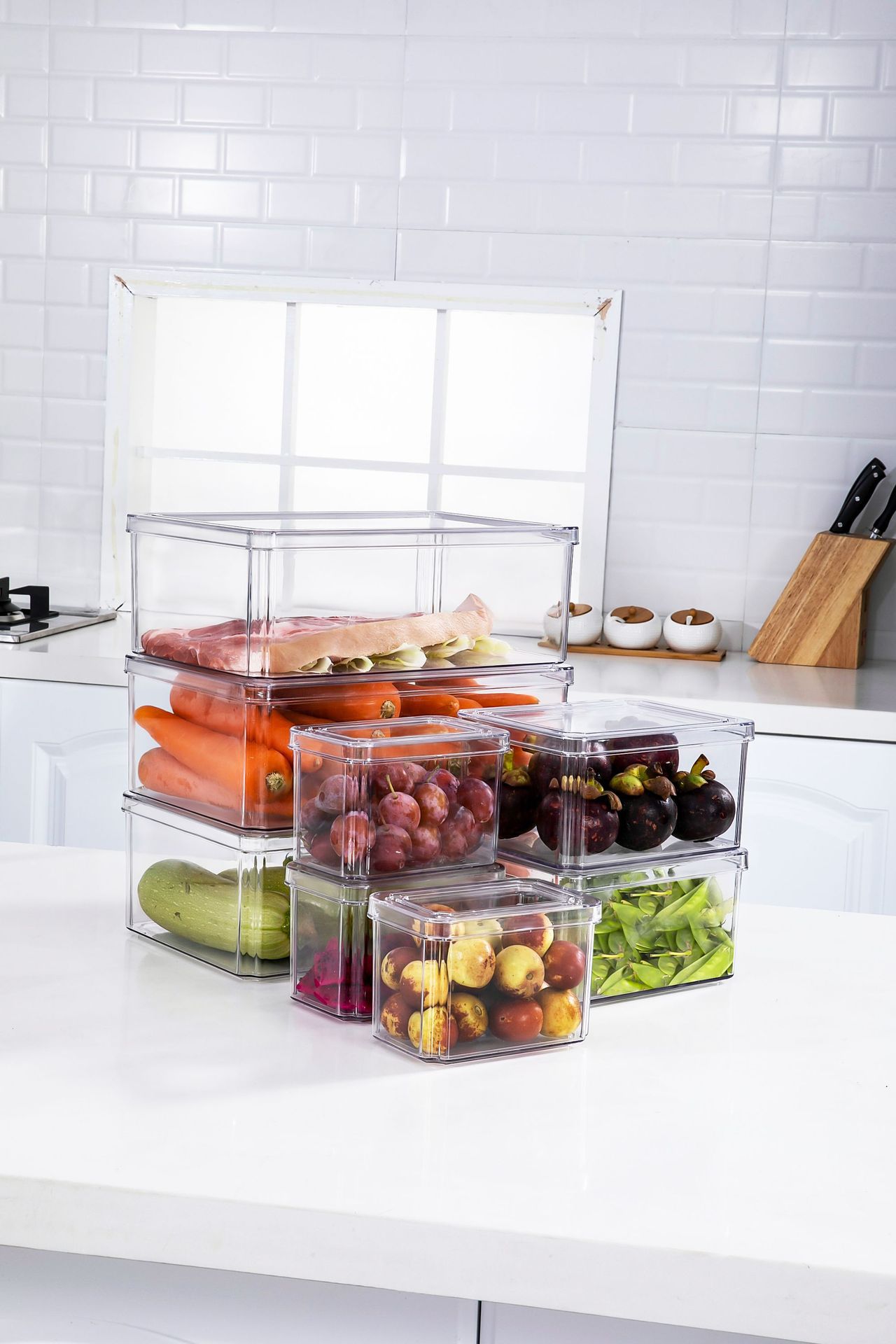 Refrigerator storage box, PET plastic transparent seven-piece set, freezer draining and fresh-keeping box, household refrigerator storage pic 2