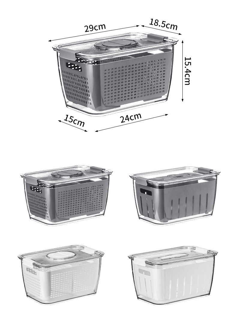 Customized refrigerator storage box, draining basket, PET kitchen fruit and vegetable sealed, food-grade fresh-keeping washing basket by the manufacturer pic 5