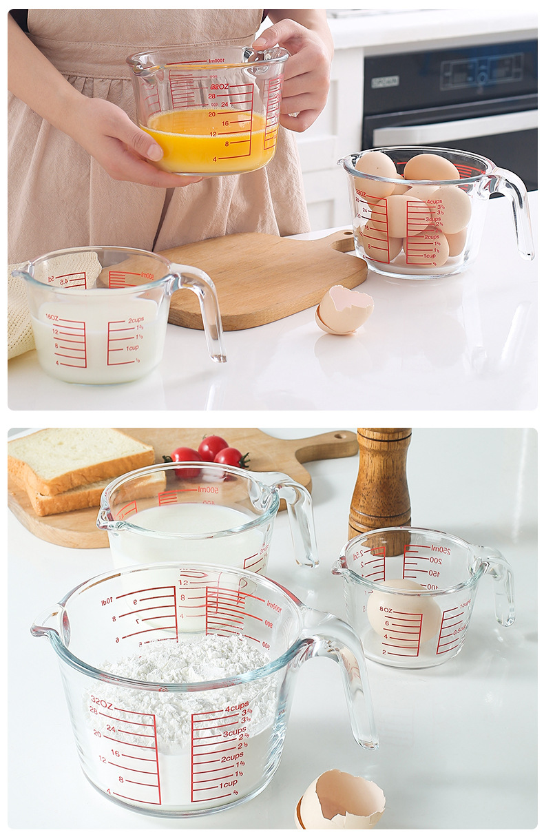 Large-capacity glass measuring cup with scale, high-temperature resistant baking kitchen, milliliter measuring water cup, egg beating upgraded and thickened pic 14
