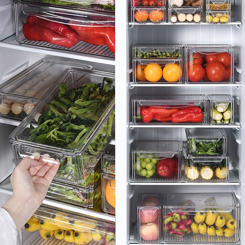 Refrigerator storage box, PET plastic transparent seven-piece set, freezer draining and fresh-keeping box, household refrigerator storage pic 5