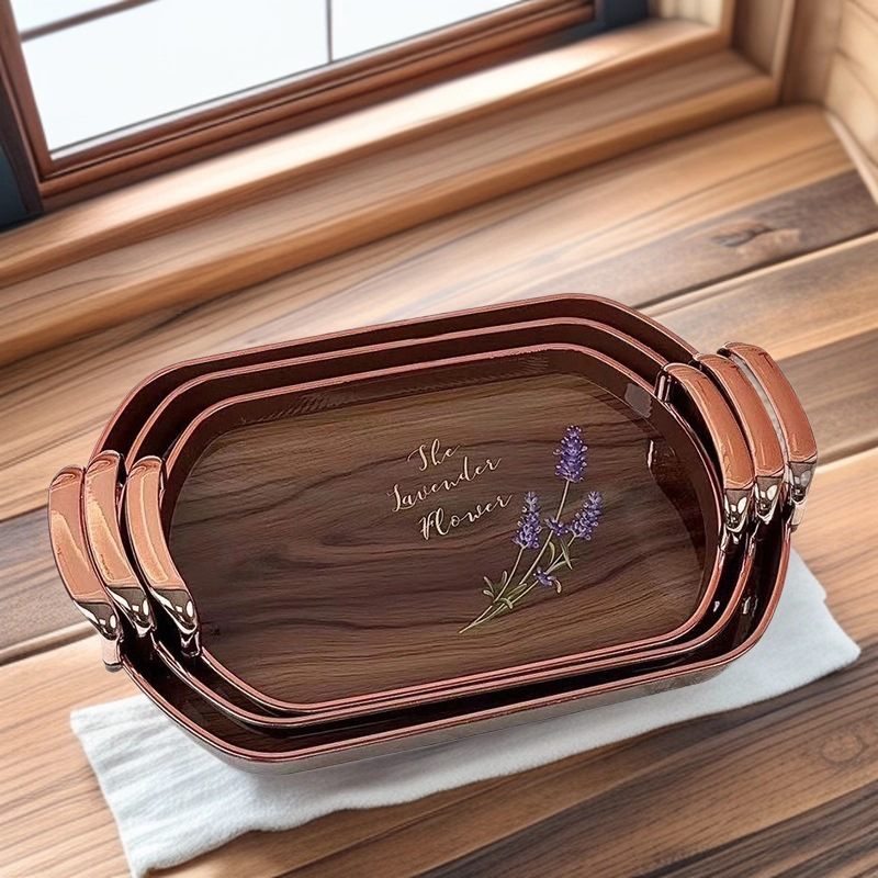 Fruit tray set, wood-grain rectangular fruit tray, plastic for living room, dining room, coffee, hotel, cross-border stock, quick delivery pic 3