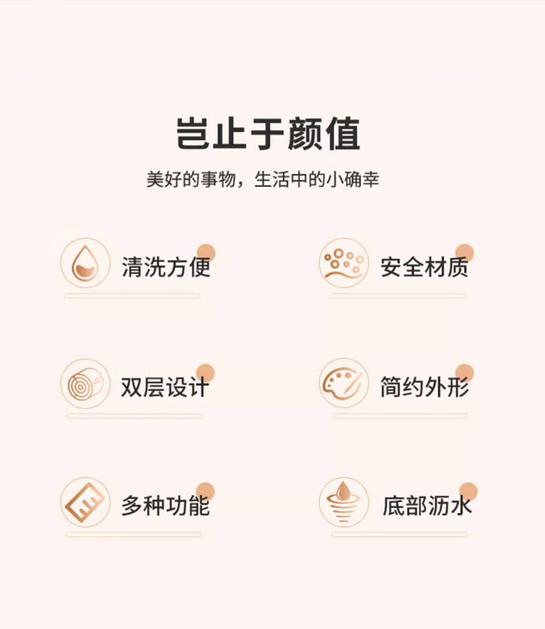 奶油风单层沥水篮果蔬洗菜篮子家用加厚收纳盒厨房备菜米色沥水篮详情4