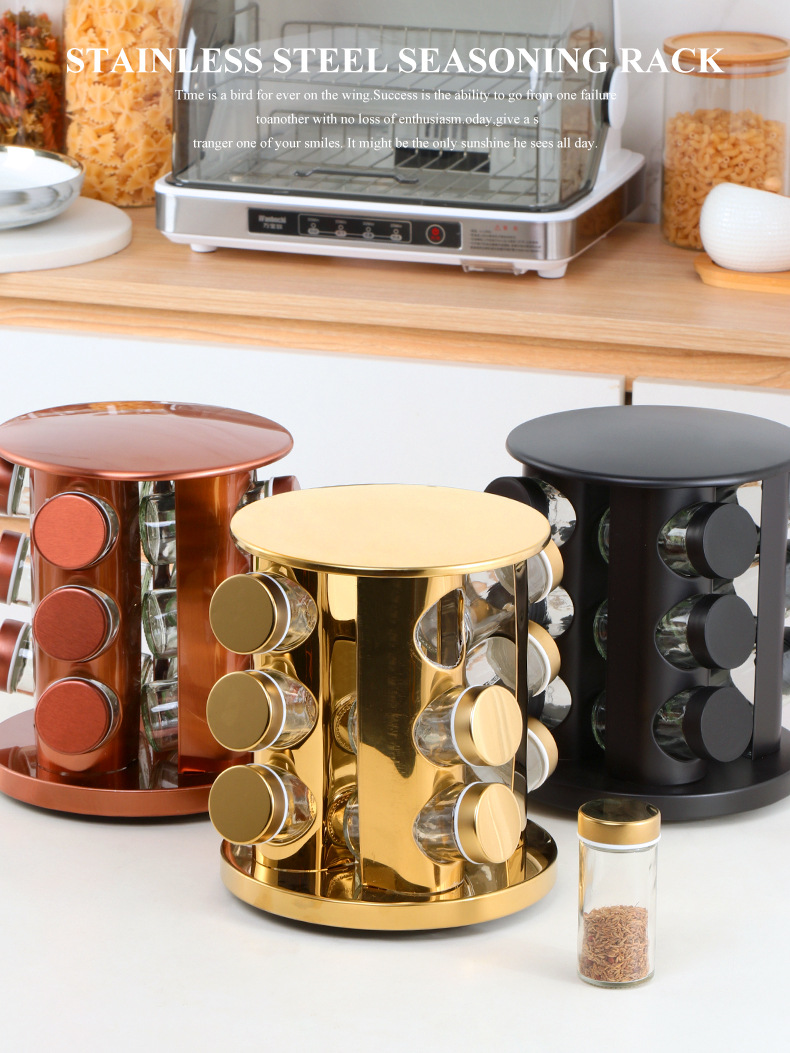 12-piece kitchenware set, rotating seasoning rack, household standing glass sealed, barbecue seasoning storage, seasoning bottle pic 10