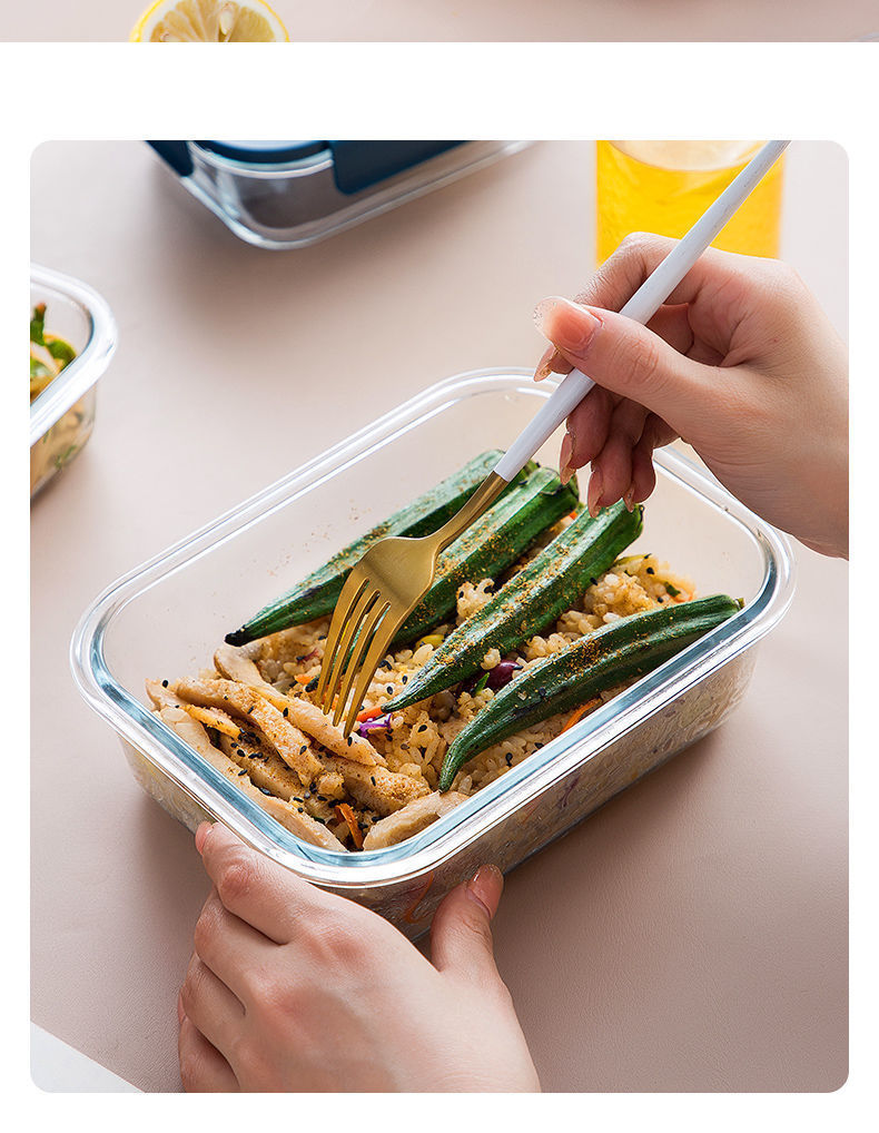 Microwave-safe glass lunch box, heat-resistant lunch box, bowl with lid, sealed box with rice, glass bowl pic 13