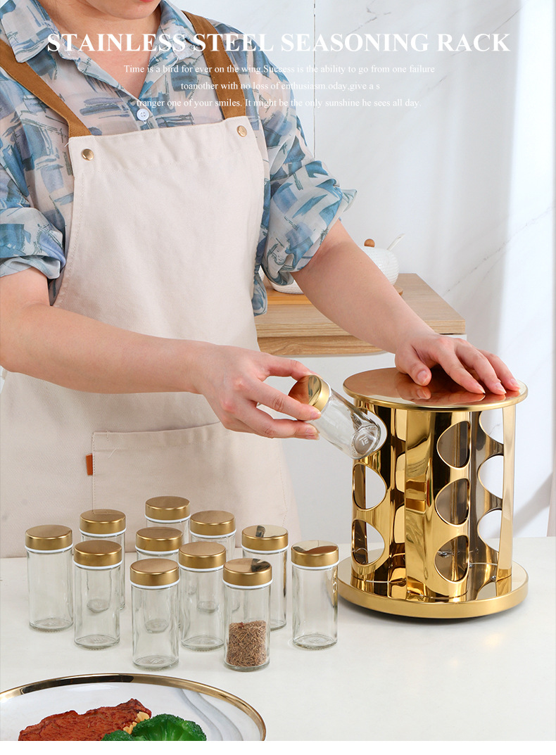 12-piece kitchenware set, rotating seasoning rack, household standing glass sealed, barbecue seasoning storage, seasoning bottle pic 9