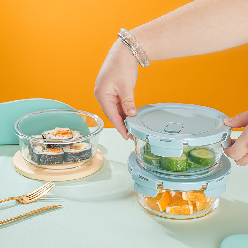Thickened glass lunch boxes for fresh-keeping bowls, microwave-safe round fresh-keeping bowls, student lunch boxes, household fresh-keeping boxes wholesale pic 3