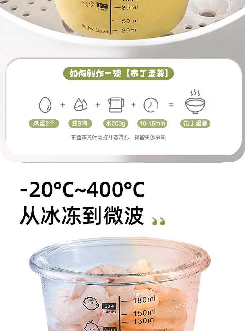 保鲜盒可蒸煮宝宝辅食碗带刻度婴儿碗密封罐玻璃保鲜盒辅食盒详情3