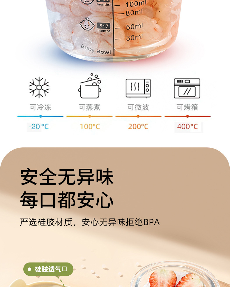 保鲜盒可蒸煮宝宝辅食碗带刻度婴儿碗密封罐玻璃保鲜盒辅食盒详情4