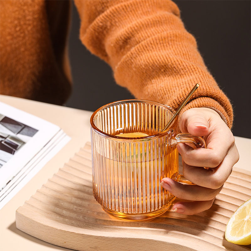 Glass cups, ins retro style iced Americano coffee cups, latte vertical striped water cups, cold drink cups, glass mugs pic 7