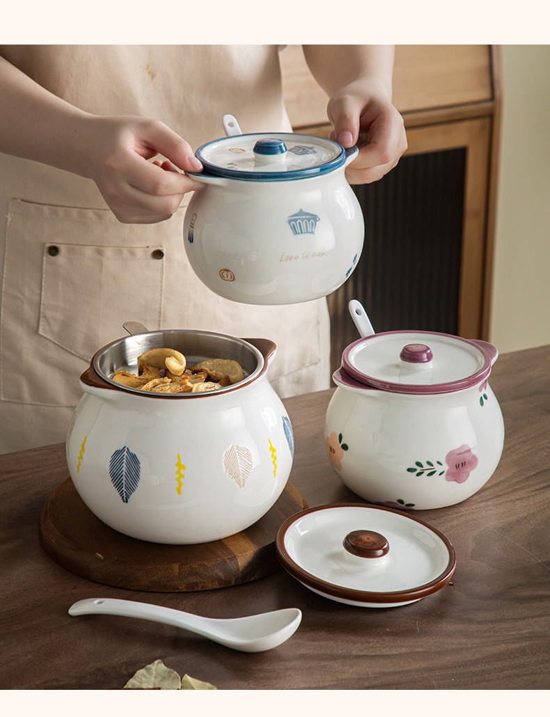 Ceramic lard can, household high-temperature resistant lid spoon, kitchen oil-splashed chili can, large capacity for storing seasonings pic 8