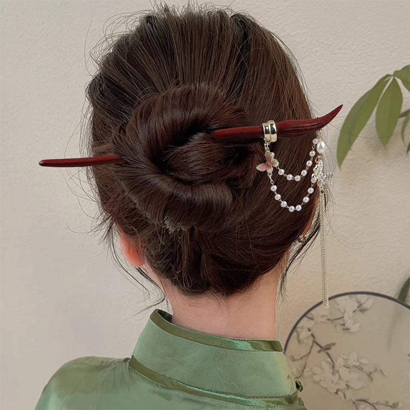 New Chinese-style sandalwood hairpin with a sense of high-end Chinese style and poetic brush wood hairpin pic 2