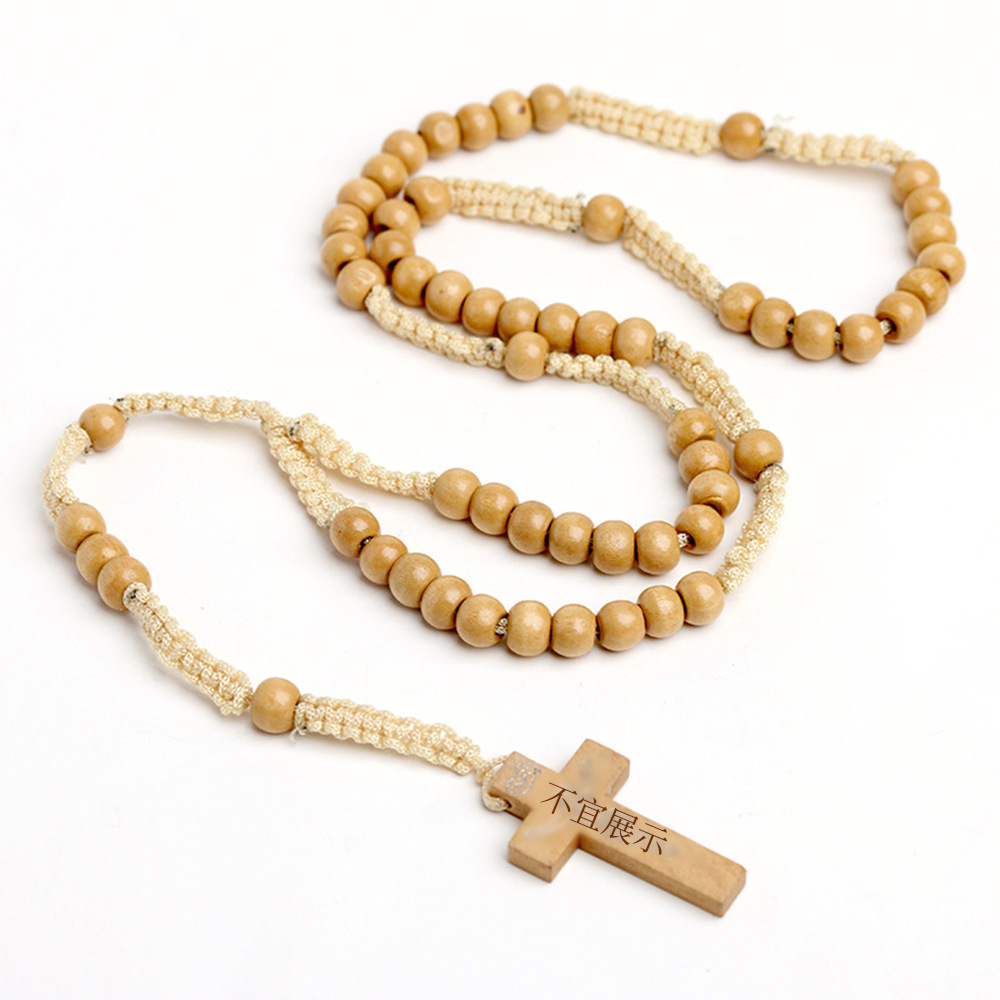 European and American natural wood beads, cross-shaped necklaces, wooden jewelry, hand-strung and woven cross-border jewelry wholesale pic 1
