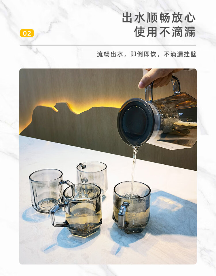 JT 风雅系列高硼硅水具五件套家用水具套装凉水杯凉水壶礼盒装详情4