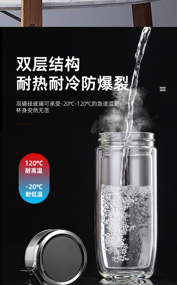 Wholesale and consignment of high-end double-layer high-temperature resistant portable glass cups with heat-insulating high borosilicate car egg water cups pic 3